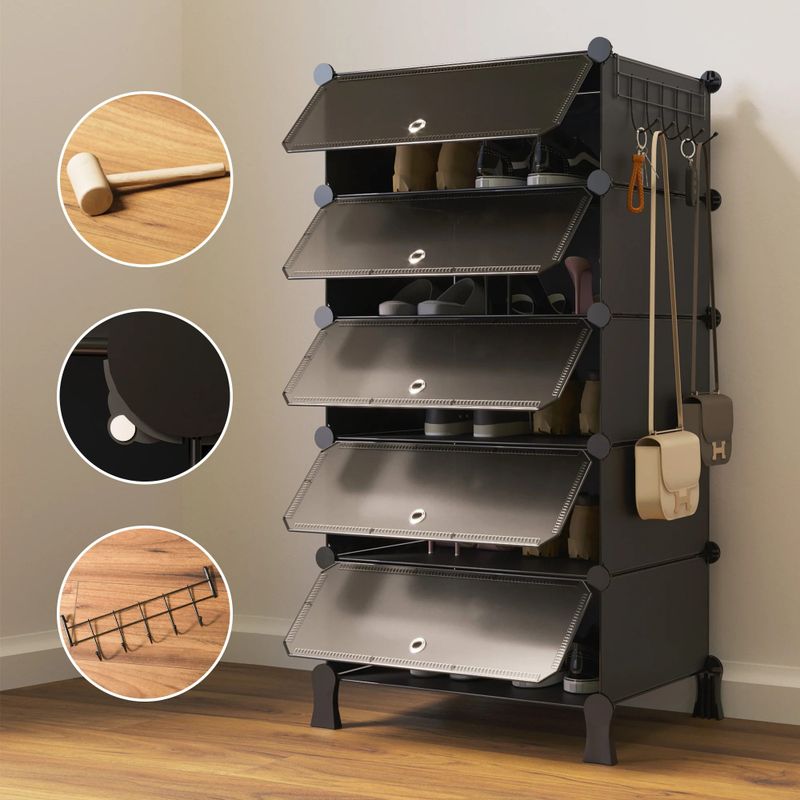 Sasimo 5-Shelf 5-Door Plastic Shoe Rack - Image 3