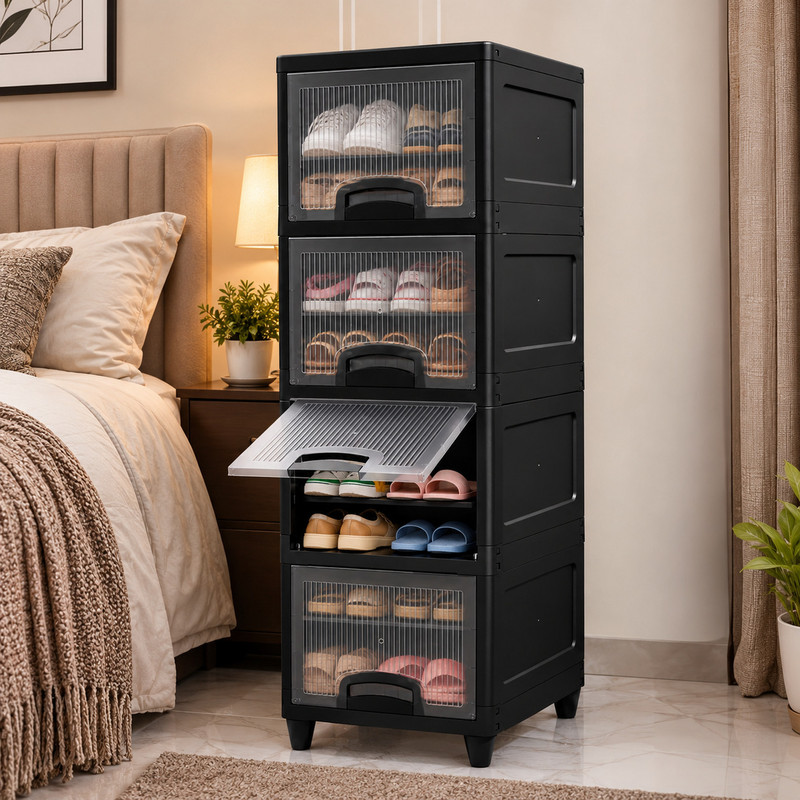 BRANTOX Plastic Shoe Stand Black-Transparant, 4 Shelves, DIY(Do-It-Yourself)