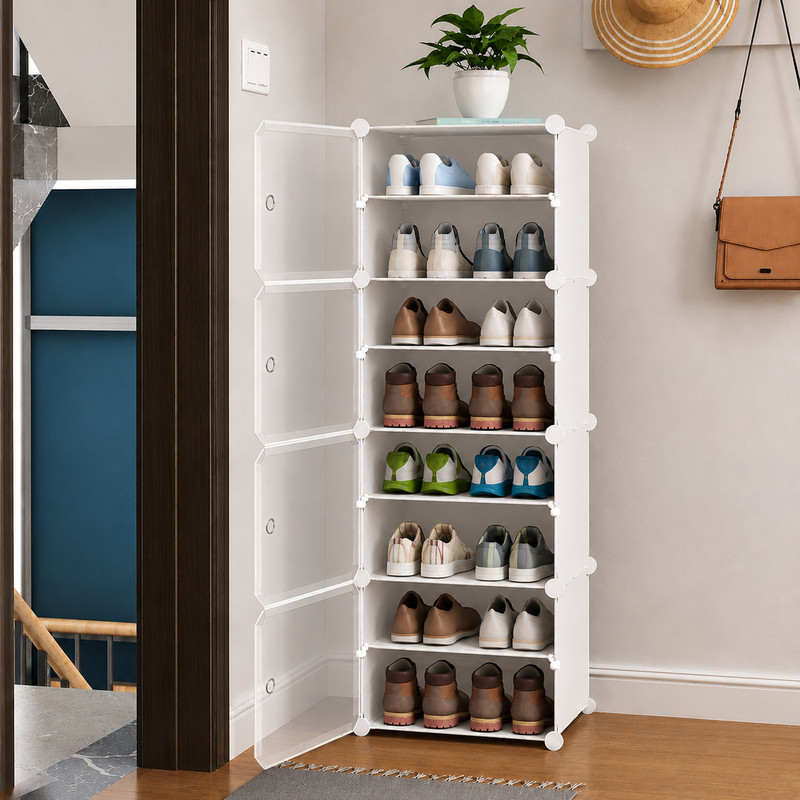 Sasimo 8-Shelf-4-Door Plastic Cubort Shoe Rack Plastic Collapsible Shoe Stand (Black, 8 Shelves, DIY(Do-It-Yourself))