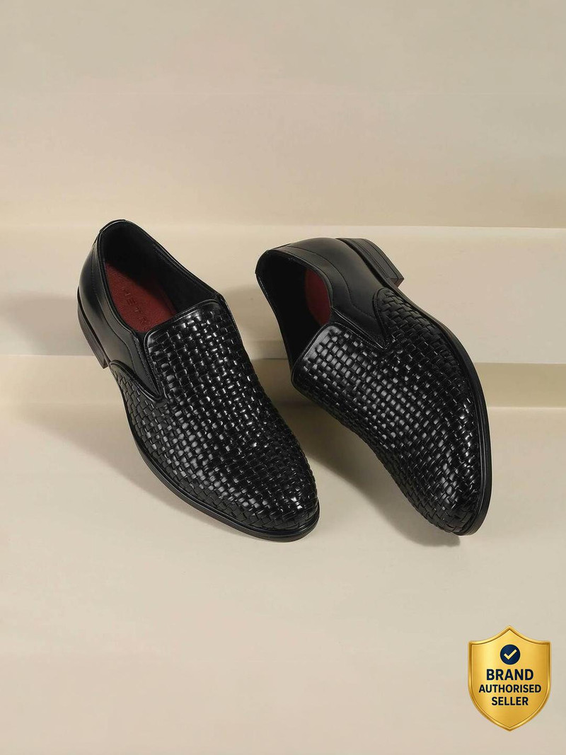 METRO Men's Black Slip On closure Formal - Slip On with Flat sole Casuals For Men Black , 8