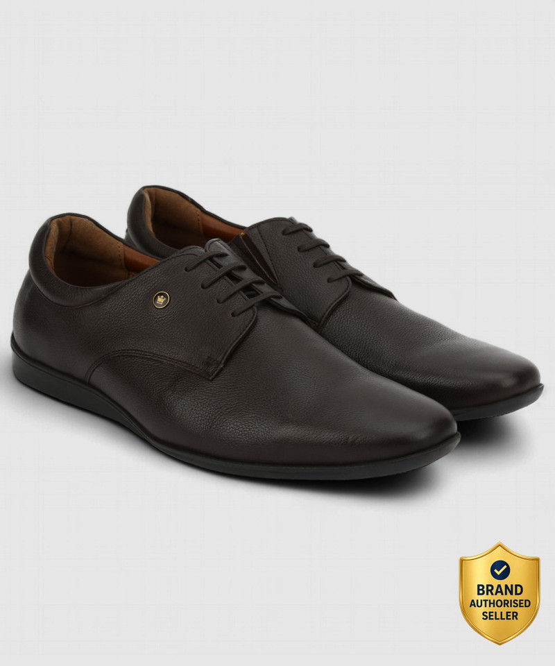 LOUIS PHILIPPE Premium Leather Breathable Anti-Slip Flat Heel Formal Derby For Men Brown , 10
