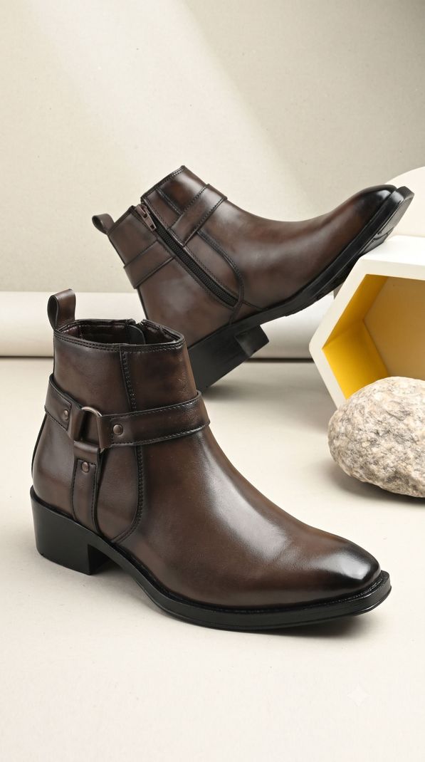 Men's Premium Heel Side Zip Urben Buckle Strap Chelsea Boots For Men - Image 4