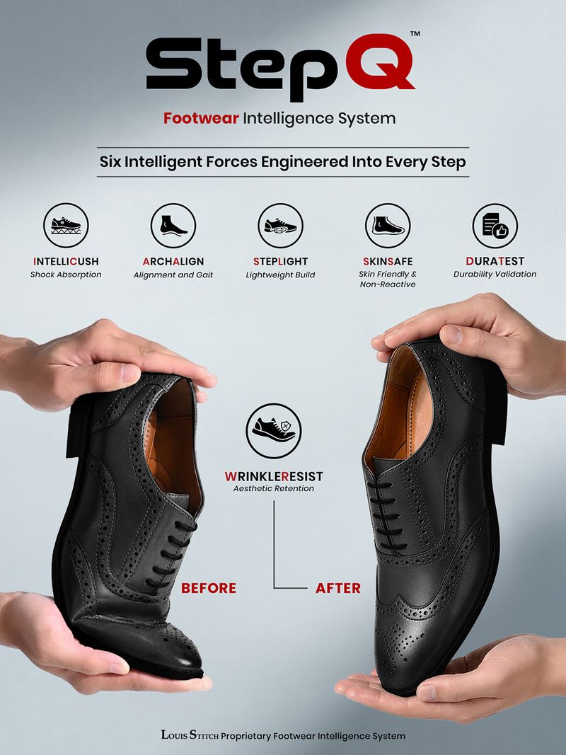 LOUIS STITCH Men Black Wingtip Brogues (9) - Image 5