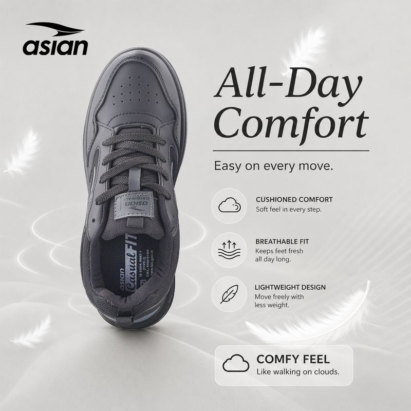 asian Defender-03 Men's Casual Sneakers with Cushioned Sole & Low Top Style Sneakers For Men (Black , 7) - Image 6