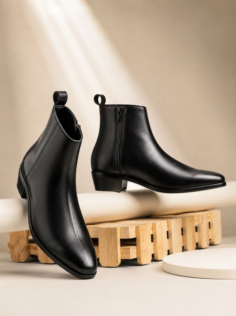 Jz jinzo Pencil Zipper Ankle Boots for Men (Black, 9) - Image 2