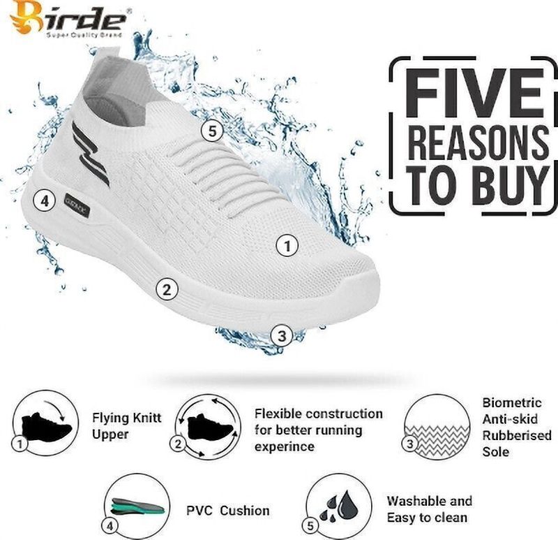 Birde ZenG Men's White Memory Foam Walking Shoes (Size 8) - Image 5