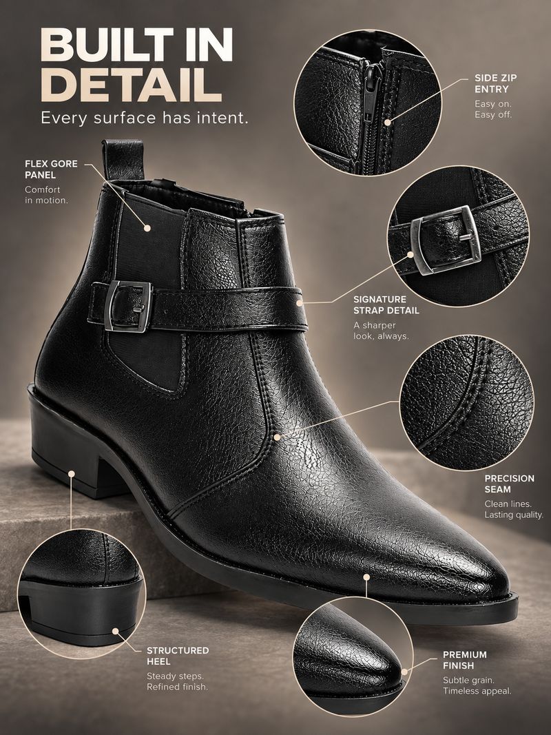 Kraasa Stylish Ankle Boots for Men (Black, 10) - Image 4