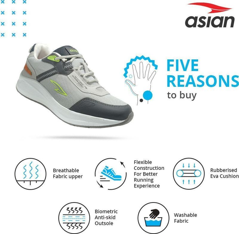 asian Nexon-13 Grey Men's Running Shoes - Image 5
