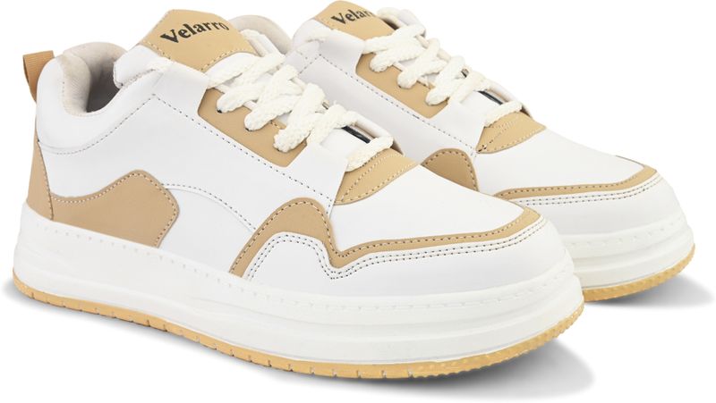 Velarro Casual Sneakers for Men (Beige, White, UK 9) - Image 6