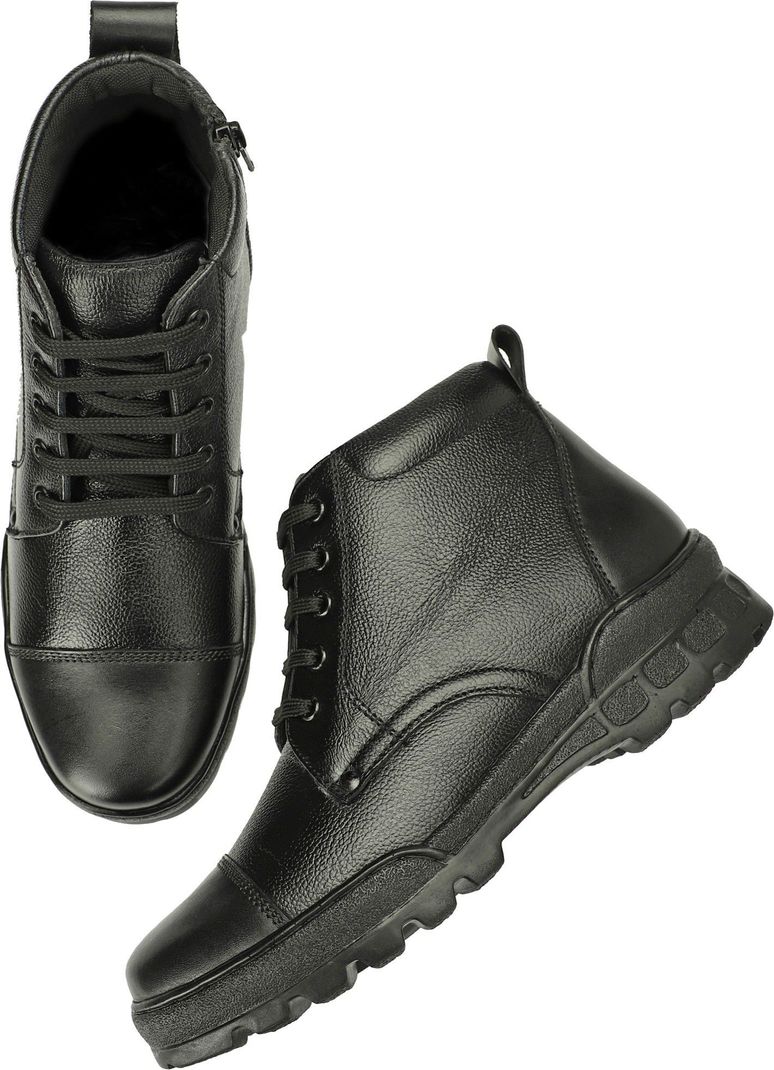 ERIX Pure Leather Ankle Length Police Boots For Men (Black, 8) - Image 6