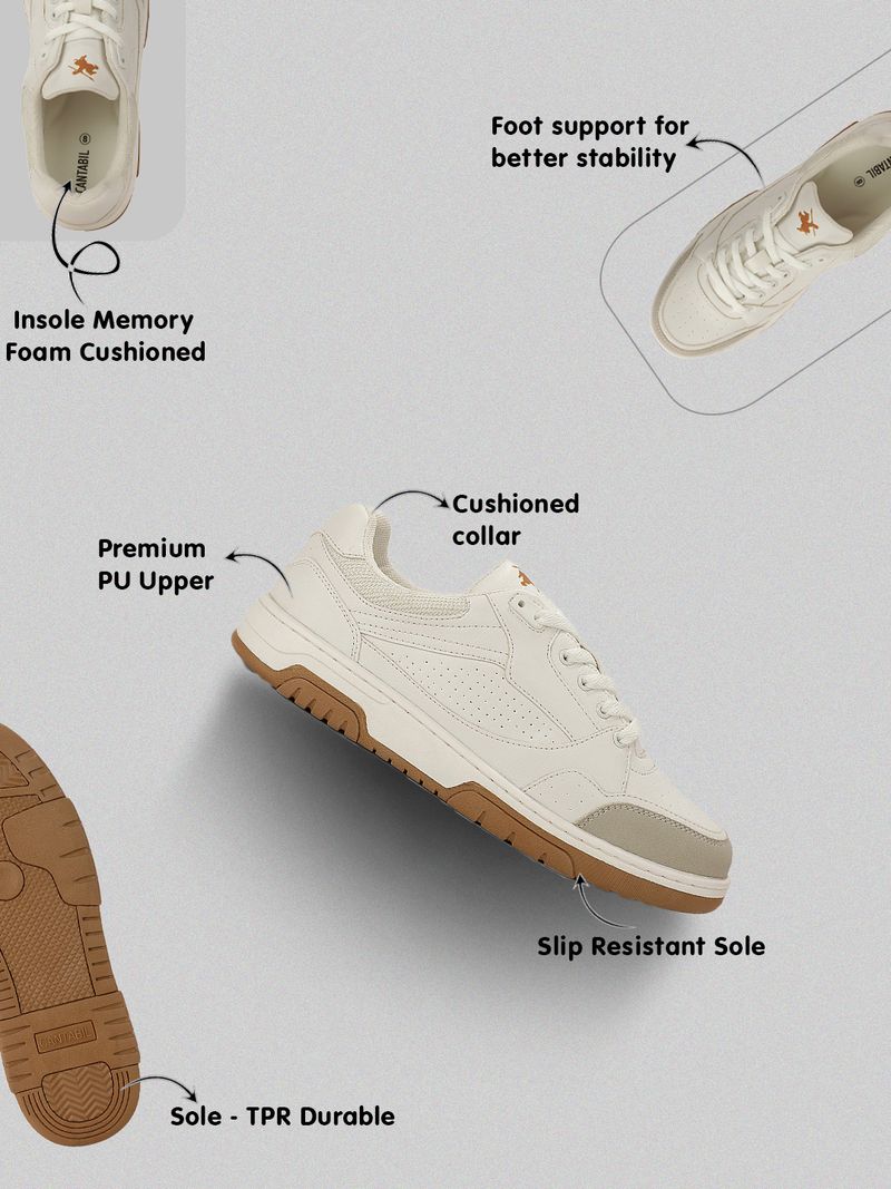 CANTABIL Sneaker Shoes for Men | Lightweight & Comfortable with Cushioned Insole Sneakers For Men (Beige , 9) - Image 3