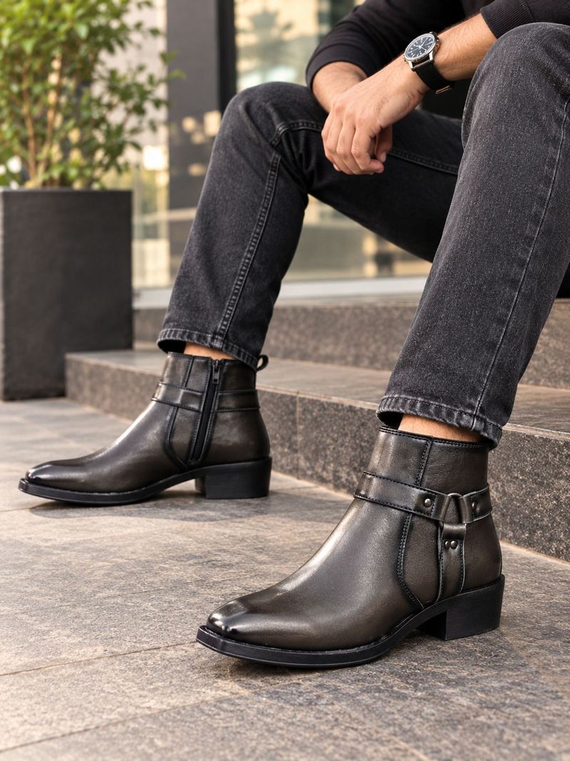 Men's Premium Heel Side Zip Urben Buckle Strap Chelsea Boots For Men - Image 3