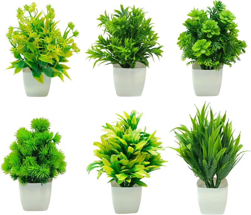 Exotica Creations Exotica Light Green Filler Multi Flower With Small Square Pot Green Eucalyptus, Wild Flower Artificial Flower with Pot (10 cm, Pack of 1, Flower with Basket) - Image 6