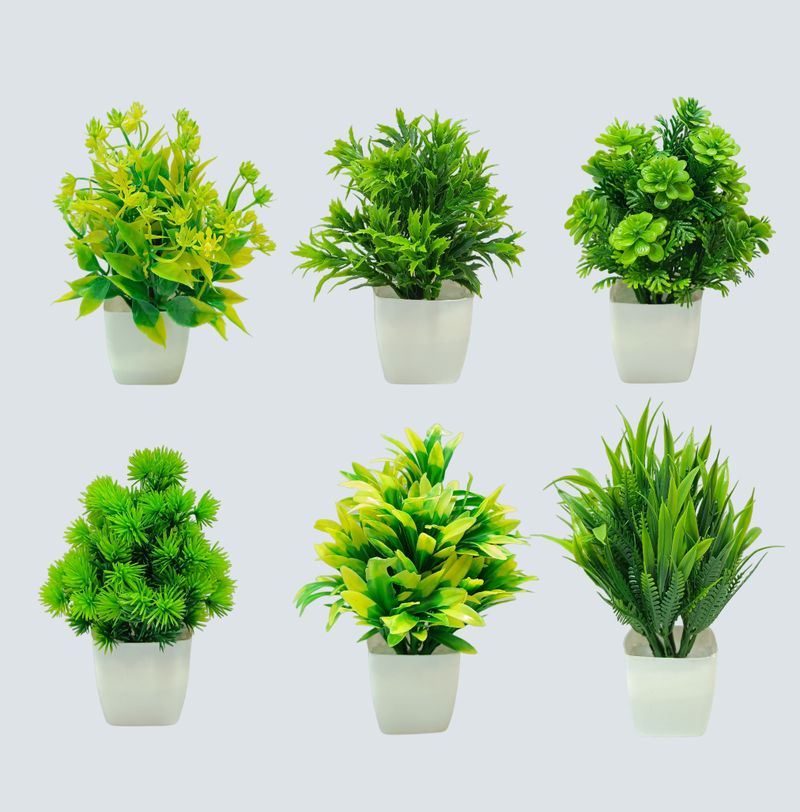 Exotica Creations Exotica Light Green Filler Multi Flower With Small Square Pot Green Eucalyptus, Wild Flower Artificial Flower with Pot (10 cm, Pack of 1, Flower with Basket) - Image 5