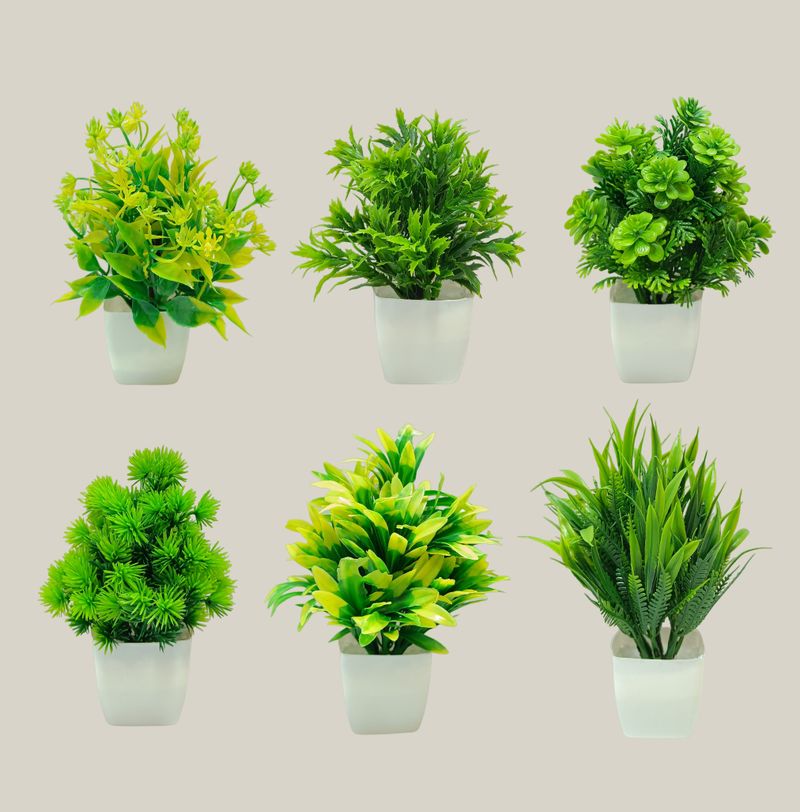 Exotica Creations Exotica Light Green Filler Multi Flower With Small Square Pot Green Eucalyptus, Wild Flower Artificial Flower with Pot (10 cm, Pack of 1, Flower with Basket) - Image 7
