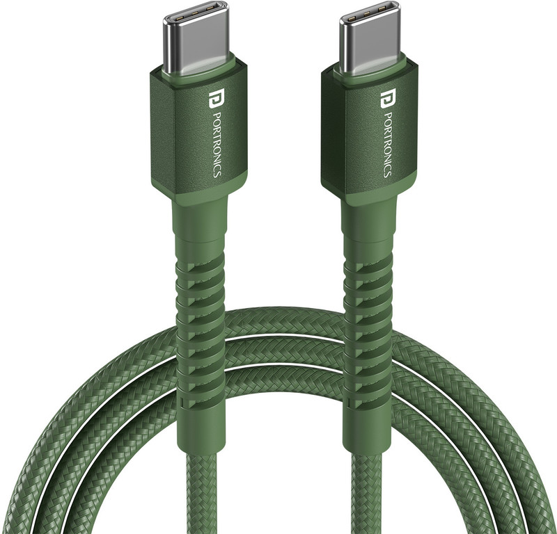 Portronics Type C 3 A 1 m Konnect X 240W Futuristic Unbreakable Nylon Braided Type C to Type C Fast Charging PD Cable Compatible with Smartphones, Tab