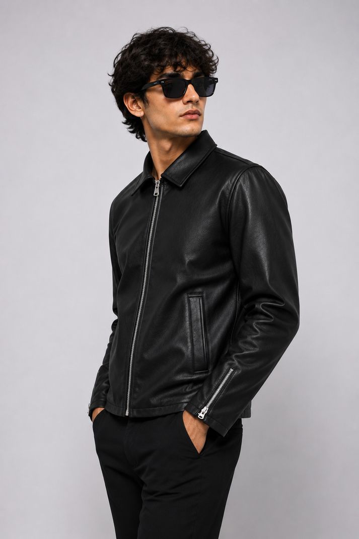 Azy Fabrics Men Solid Leather Jacket - Image 5