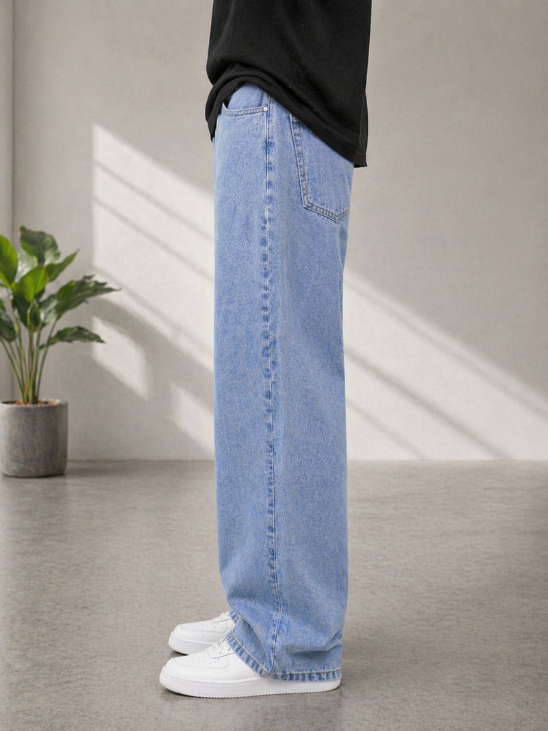 INDIGOX Men Straight Fit Mid Rise Light Blue Jeans - Image 2