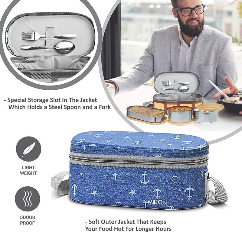 MILTON Blue 3 Containers Stainless Steel Office Lunch Box - Image 6