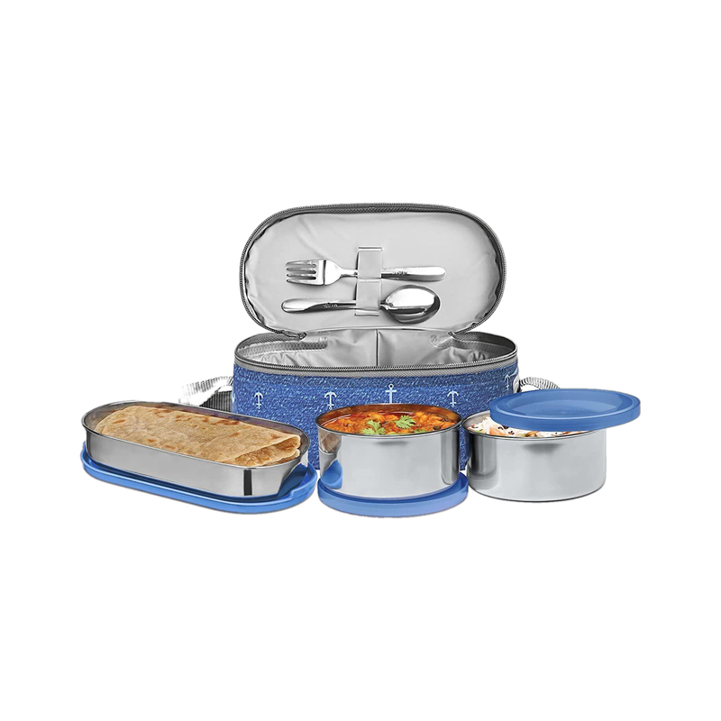 MILTON Blue 3 Containers Stainless Steel Office Lunch Box - Image 2