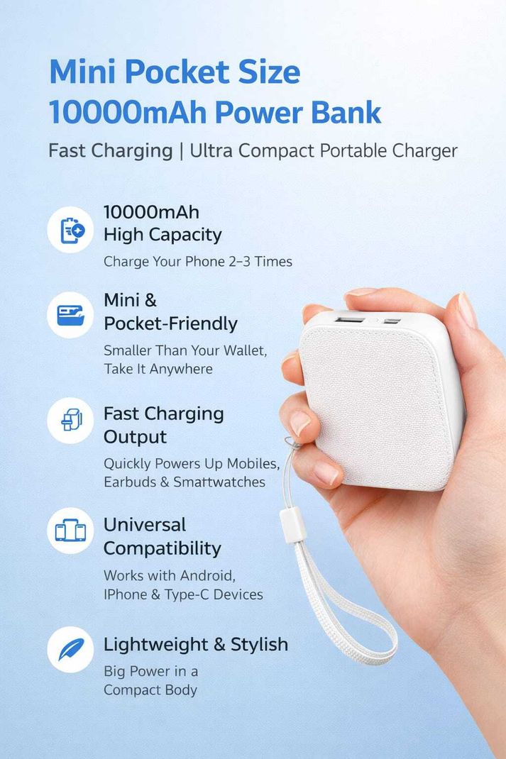 OCEAN MATE 5000 mAh 8W Mini White Power Bank - Image 6