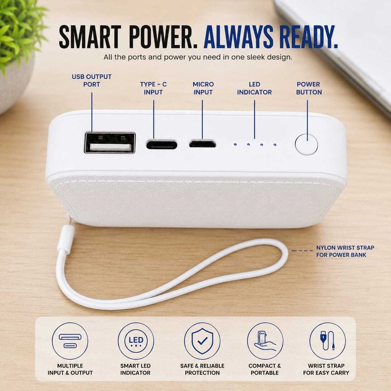 OCEAN MATE 5000 mAh 8W Mini White Power Bank - Image 4