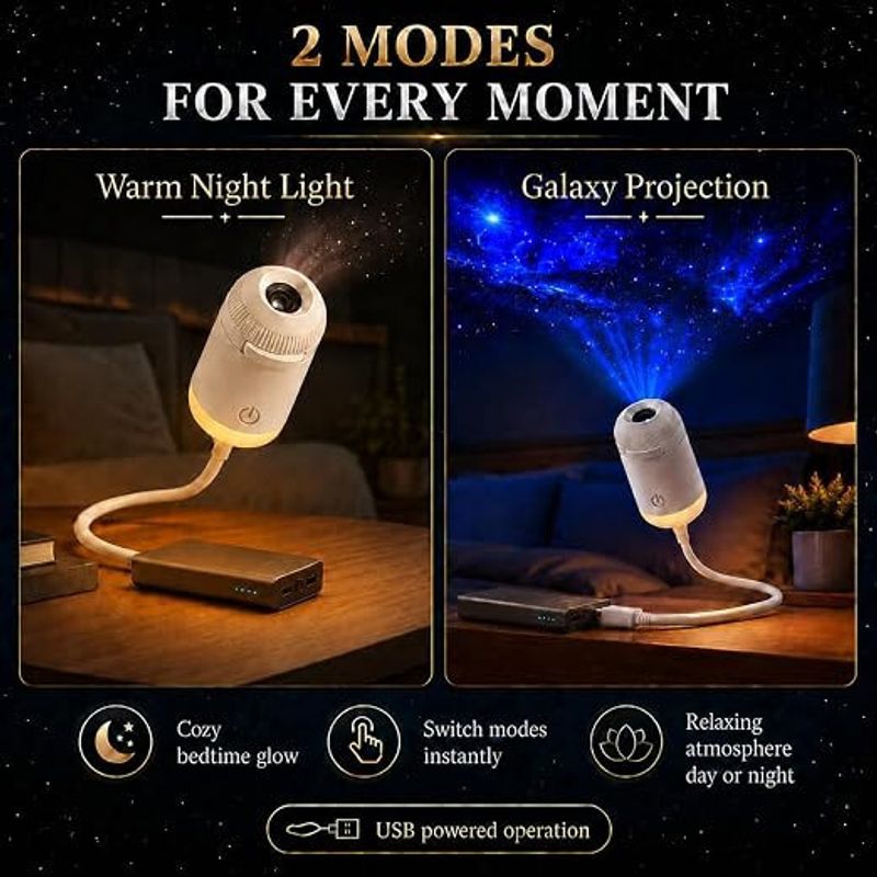 MCBAZEL Galaxy Projector Night Light, USB, White - Image 5