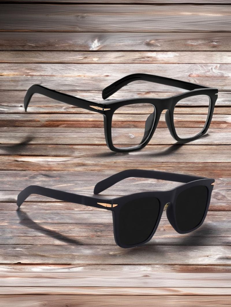 kingsunglasses UV Protection, Gradient Retro Square Sunglasses (Free Size) (For Men & Women, Black, Clear) - Image 2