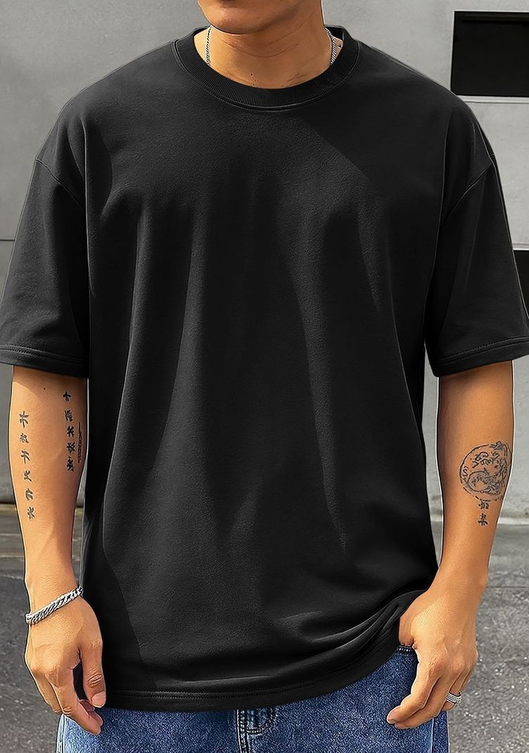 TripBroz Men Black Cotton Blend T-Shirt - Image 2