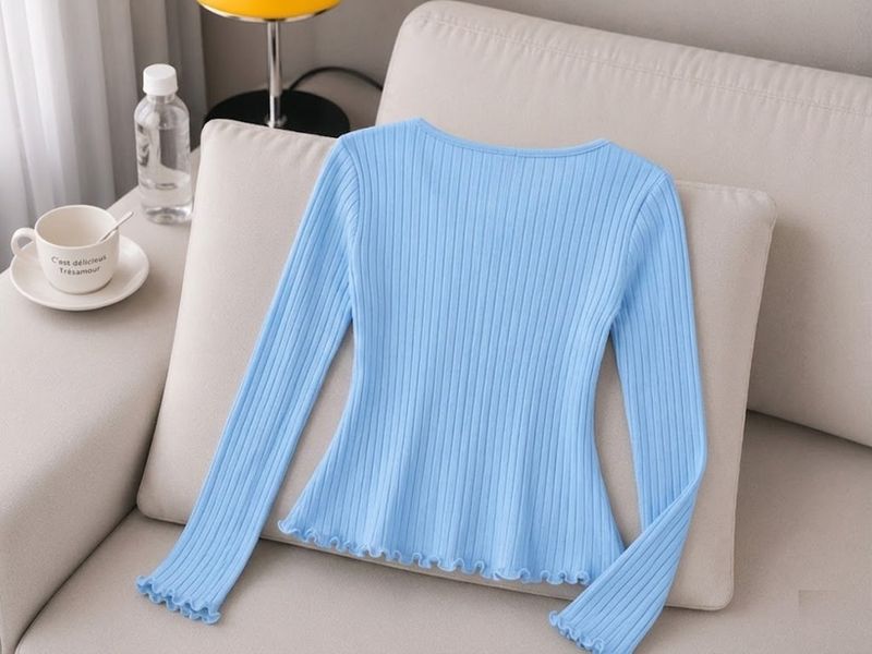 Balogh Casual Regular Sleeves Self Design Women Light Blue Top - Image 3