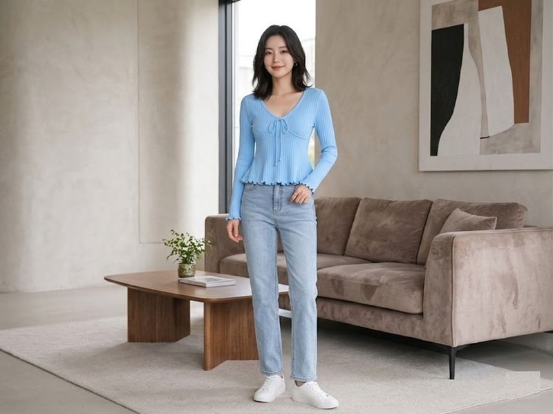Balogh Casual Regular Sleeves Self Design Women Light Blue Top - Image 4