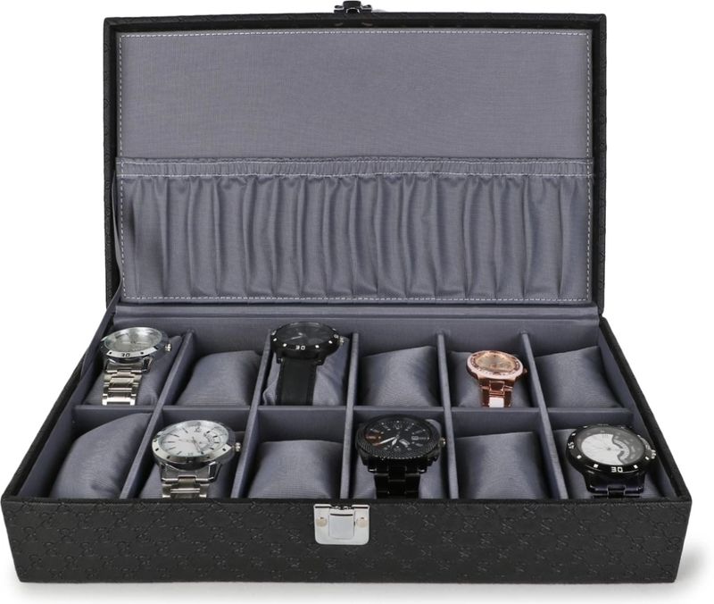 WATCHHUT Watch Box Holder Organizer Case Black - Image 2