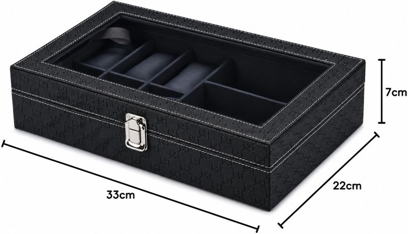Mens and Womens Watch Box Holder Organizer Case Black 12 Compartments - Image 5