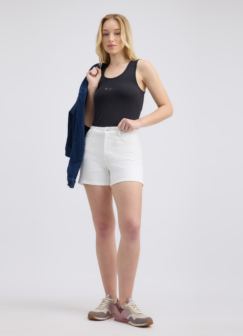 Pentoo Solid Women Denim White Denim Shorts, High Waist Shorts view 5