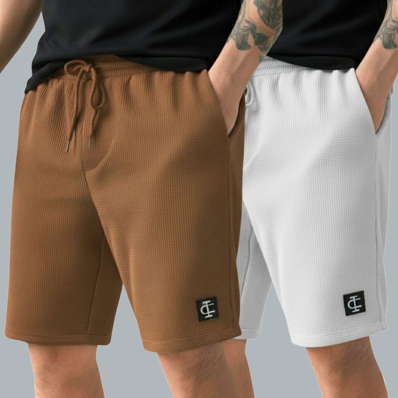 INDICLUB Men's Silver, Brown Casual Shorts 2-Pack - Image 2
