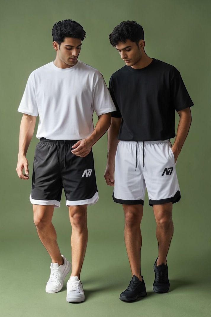 N7wear Pack of 2 Men Black, White Sports Shorts - Image 5