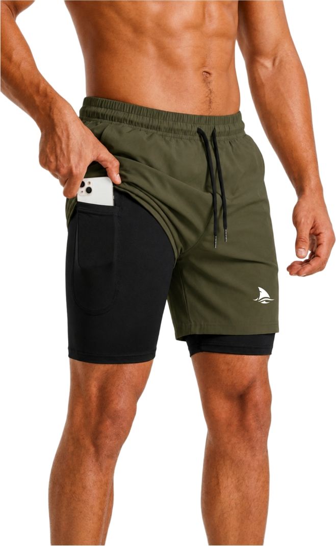 BOLDSHARK Men Green Compression Shorts - Image 2