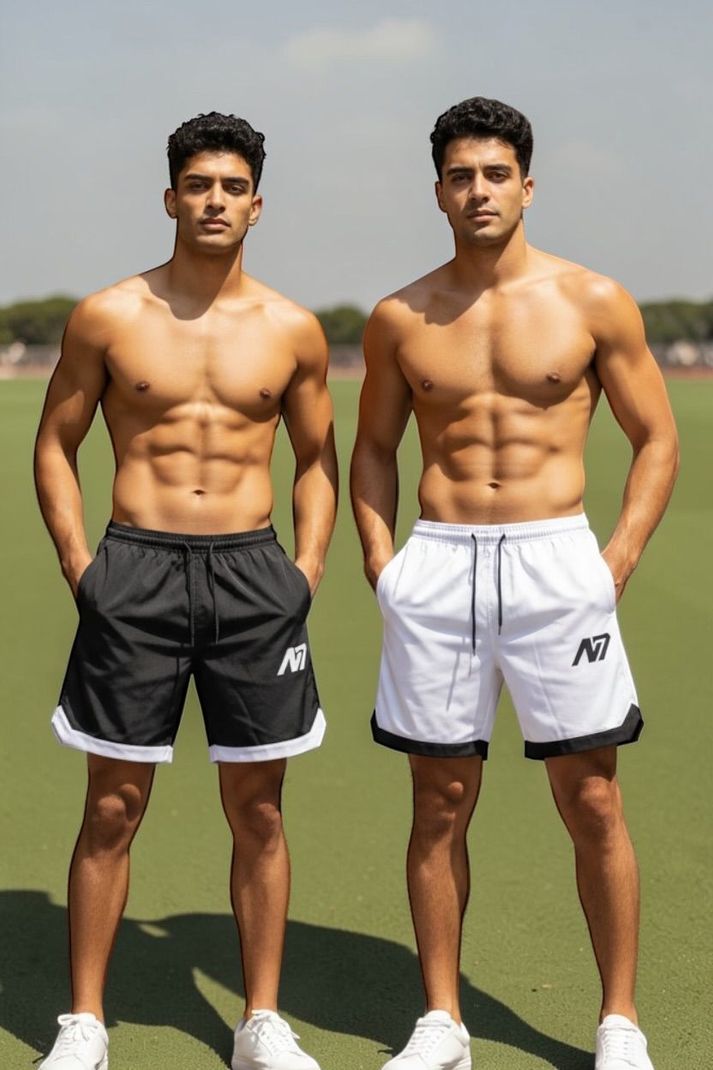 N7wear Pack of 2 Men Black, White Sports Shorts - Image 4