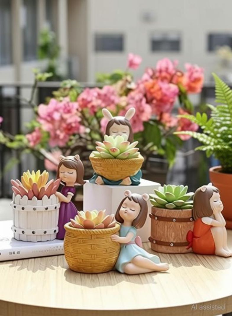 Welno International 4-Pack 12cm Resin Girls Succulent Planters - Image 2