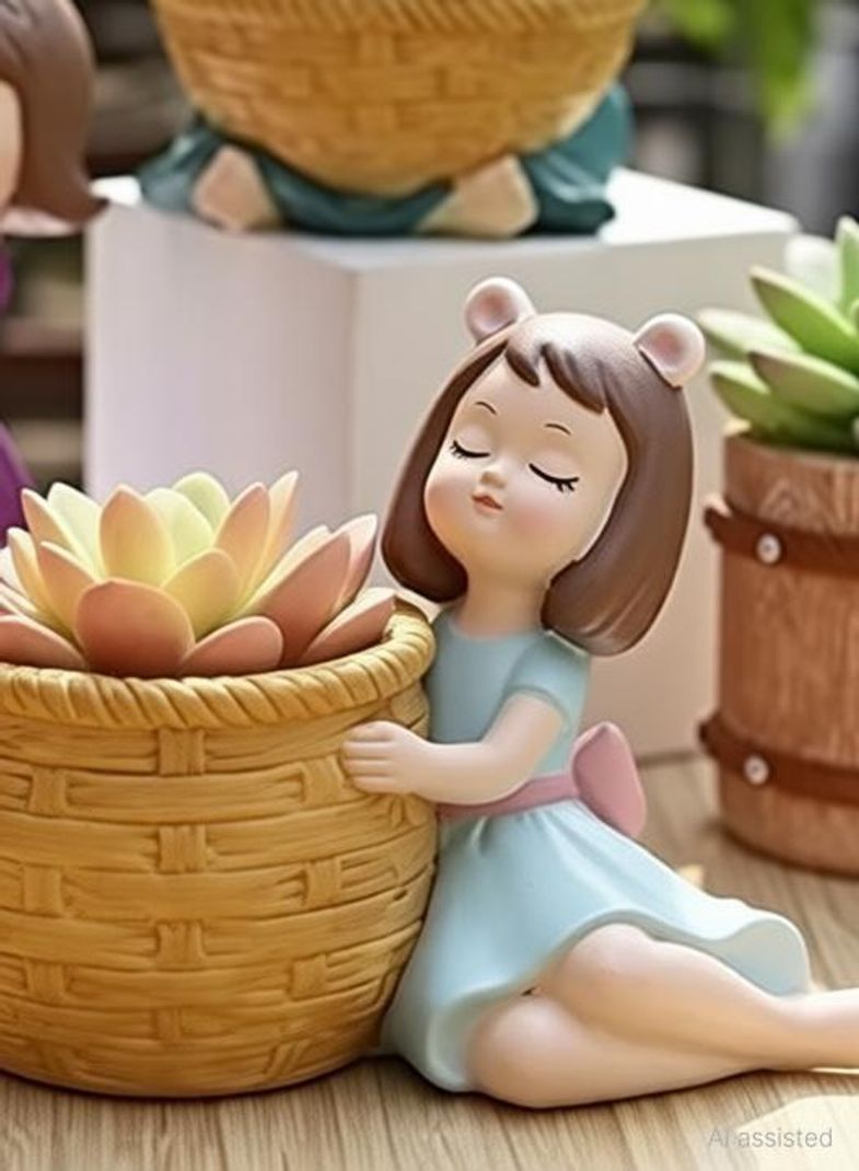 Welno International 4-Pack 12cm Resin Girls Succulent Planters - Image 4