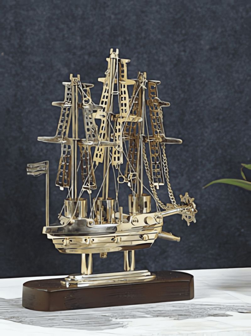 NestoriaLiving Vintage Brass Sailing Ship Model - Image 2