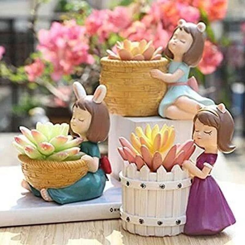 Welno International 4-Pack 12cm Resin Girls Succulent Planters - Image 6