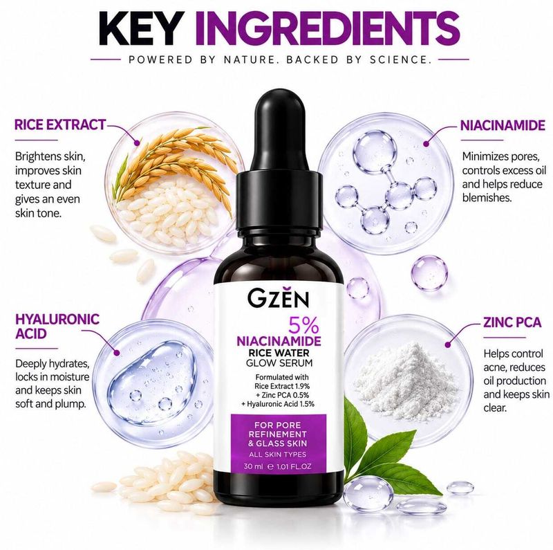Gzen 5% Niacinamide Rice Water Glow Face 50g - Image 5