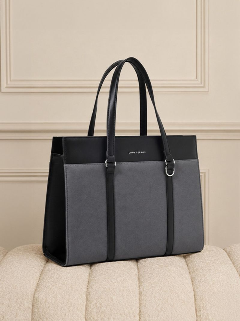 LINO PERROS Grey Women Tote Color-Blocked Commuter Tote Bag deal from flipkart LINO PERROS Grey Women Tote Color-Blocked Commuter Tote Bag deal from flipkart