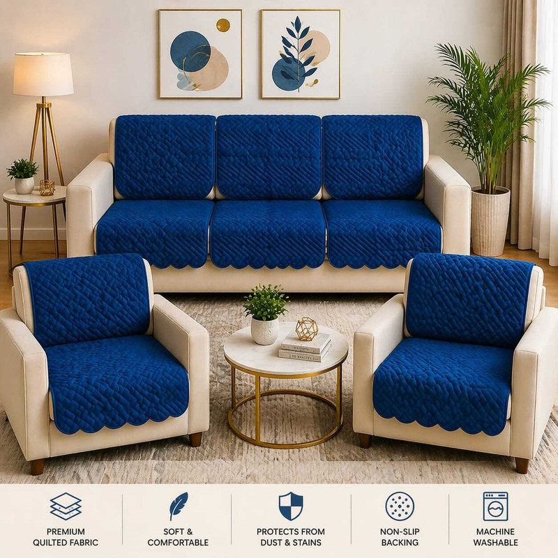 ONAVH Velvet 3+1+1 Seater Sofa Floral Cover (Pack of 10 Blue)