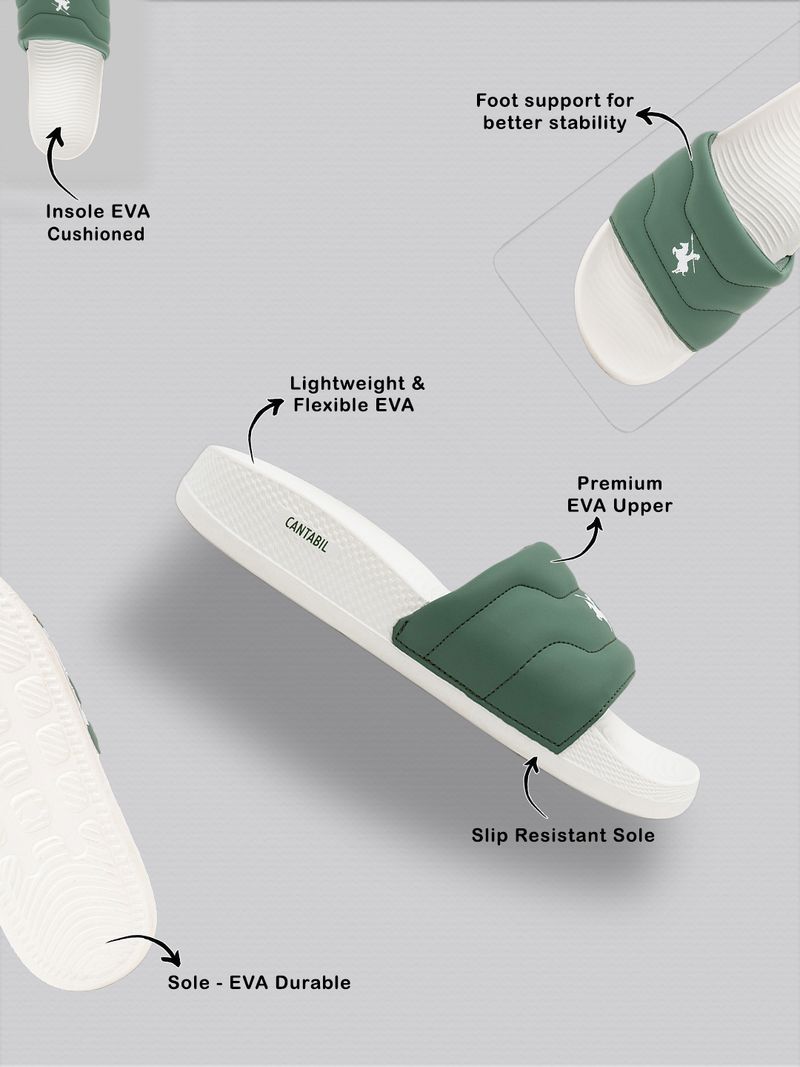 CANTABIL Men Slides (White, Green , 7) - Image 3
