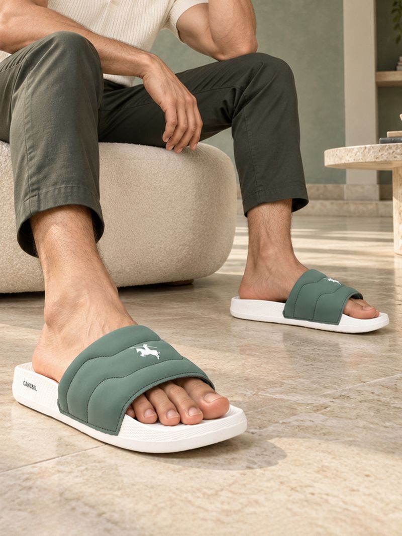 CANTABIL Men Slides (White, Green , 7) - Image 4