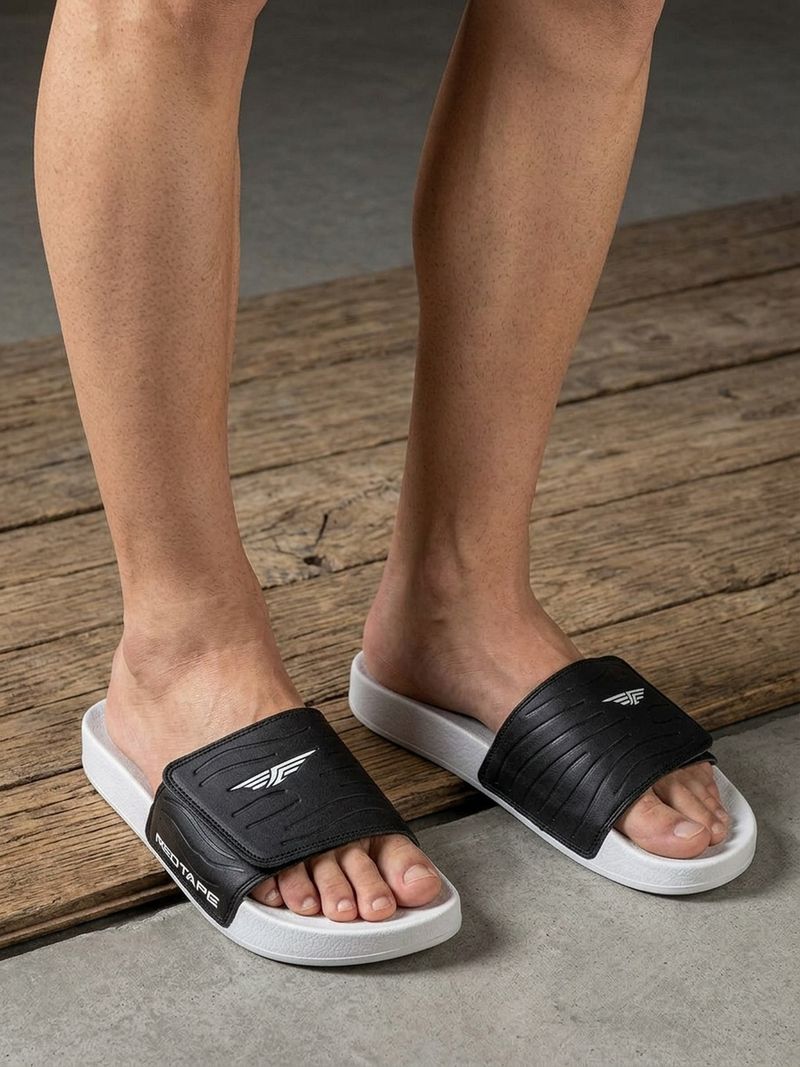 RED TAPE Men Slides (White, Black, Size 7) - Image 4