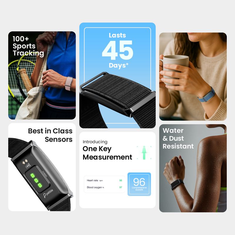 Pebble Qore Fitness Band Black, Free Size - Image 3