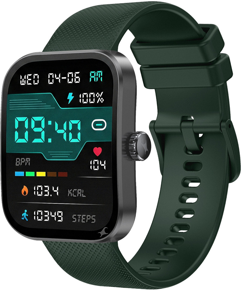 Fastrack Revolt FS3 2.01" Curved Display | BT Calling | Crown Control | 24/7 Health Suit Smartwatch Dark Green Strap, Free Size
